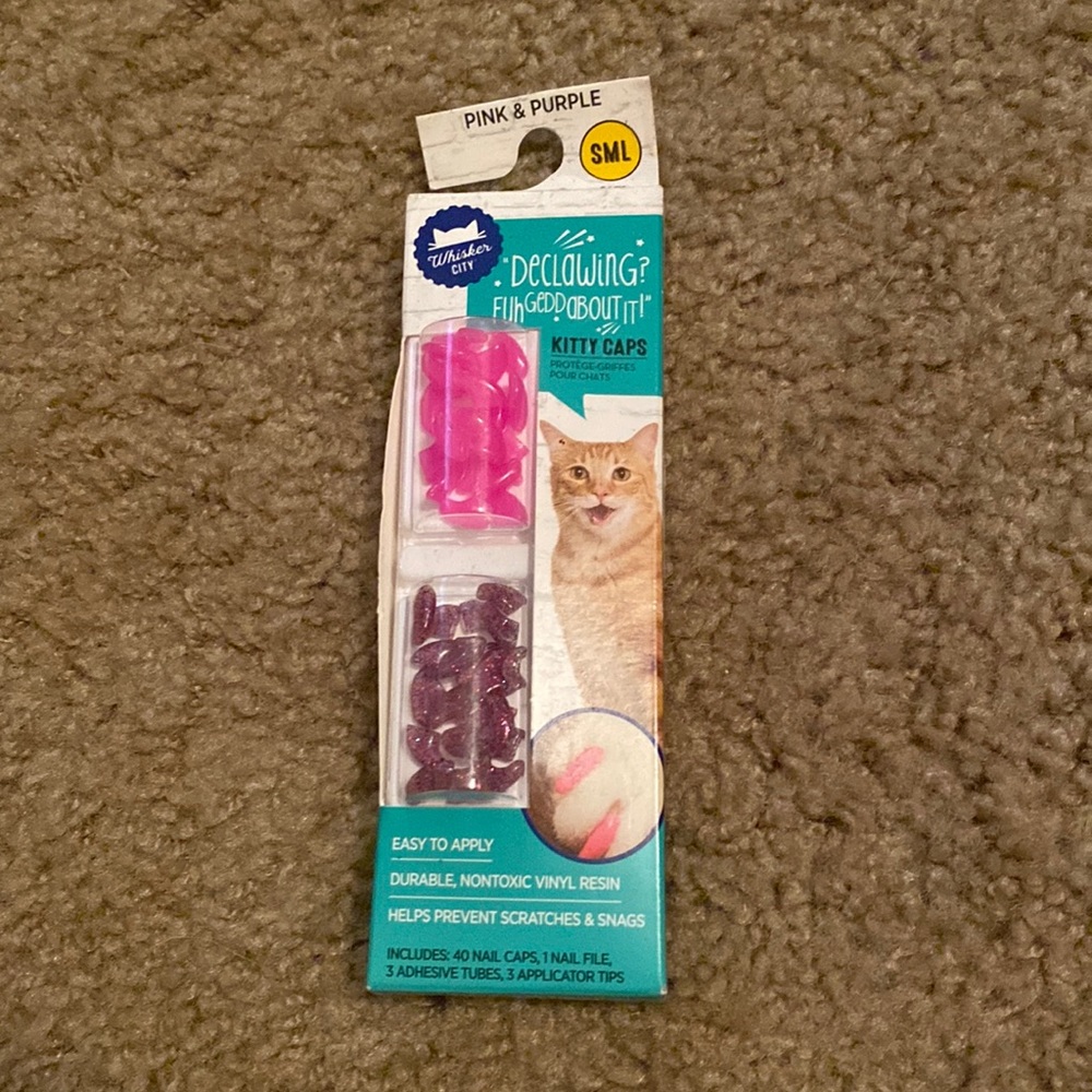 Pink and purple cat claw caps size small